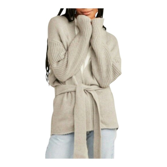 Roller Rabbit Chia Merino Wool Belted Wrap Cardigan in Gray Cozy Women's XS - Picture 1 of 7